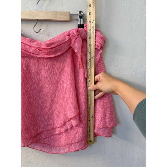 Aerie‎ Ruffle Mini Wrap Skirt Tie Waist Flowy Lightweight Chiffon Pink Sz L NWT - Picture 4 of 7